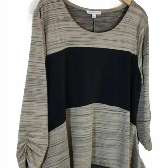 Notation L black & metallic tan tunic color block 3/4 sleeve top - Picture 4 of 6